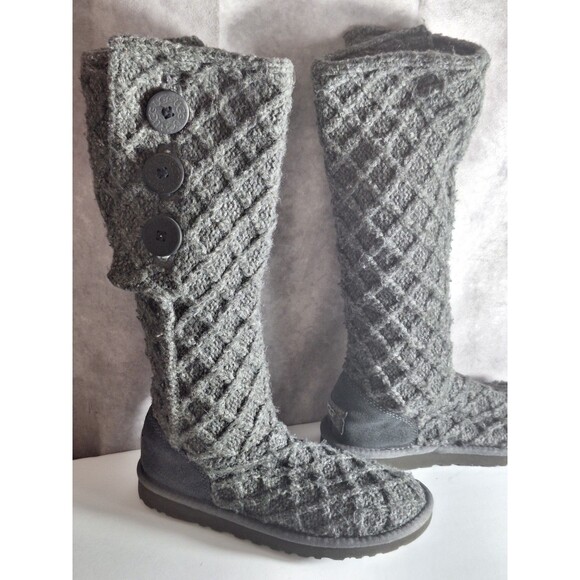 UGG Lattice Cardy Knit Boots Sz 7 Gray Fold Over Boho Cozy Winter Casual Outdoor - Picture 4 of 11